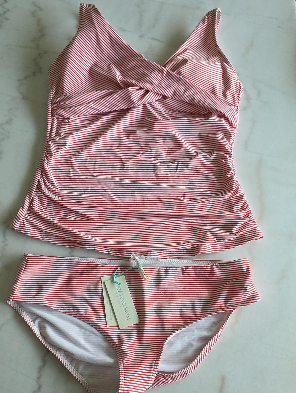 Striped Red and White Women's Tankini Set
